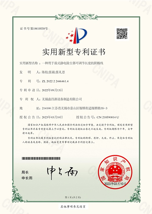 平陽專利證書